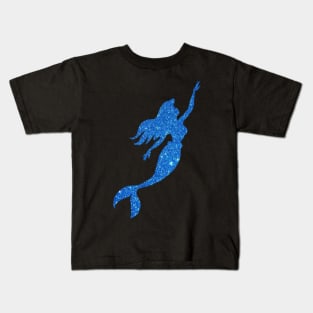 Royal Blue Faux Glitter Mermaid Silhouette Kids T-Shirt